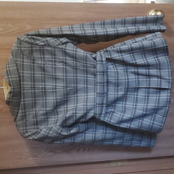 Rampage Gray Plaid Belted Double Breasted Jacket - Picture 4 of 13